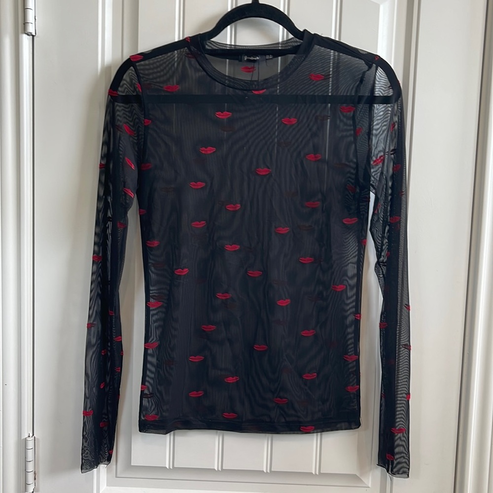 Long Sleeve Mesh Top with 👄